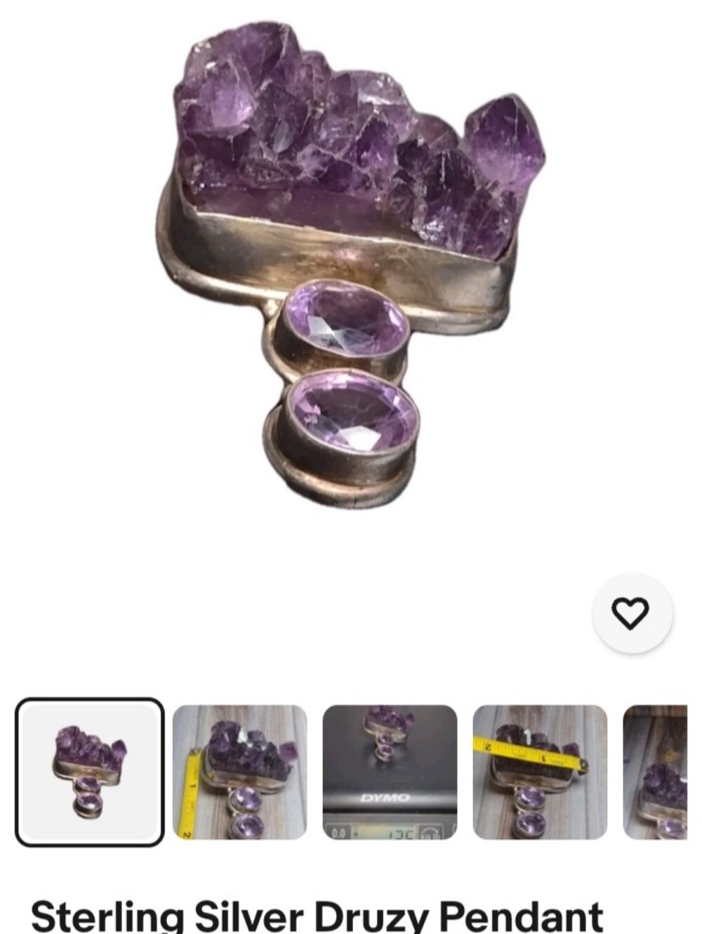 Sterling Silver Amethyst Druzy Pendant with Oval Faceted Stones